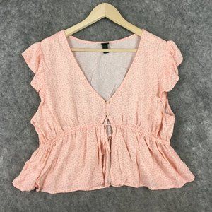 Wild Fable Top XXL 90s Y2K Babydoll Tie Front Flutter Sleeve Pink Floral Ditsy